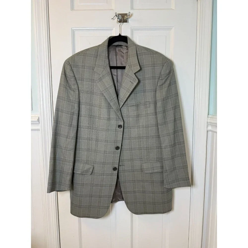 Paul Frederick Grey & Blue Plaid Men's Wool Sport Jacket Size 42R
